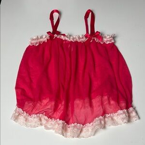 Victoria's Secret Women's Pink White Baby doll sexy mini slip ruffle hem w bow M